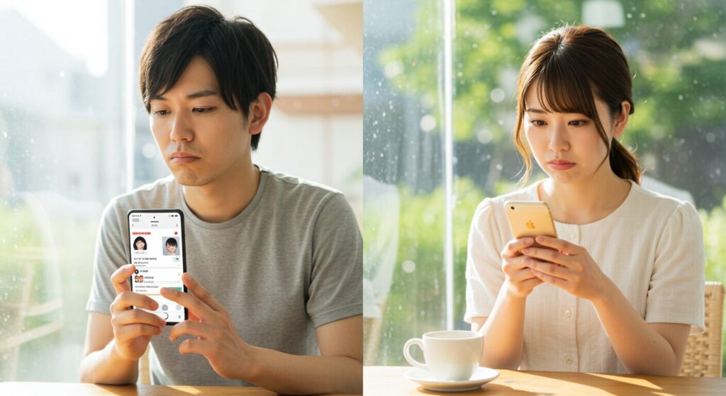 ラインしながら悩む男女