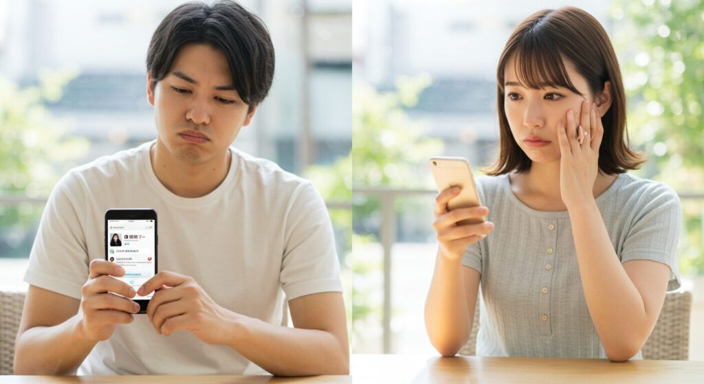 ラインしながら悩む男女