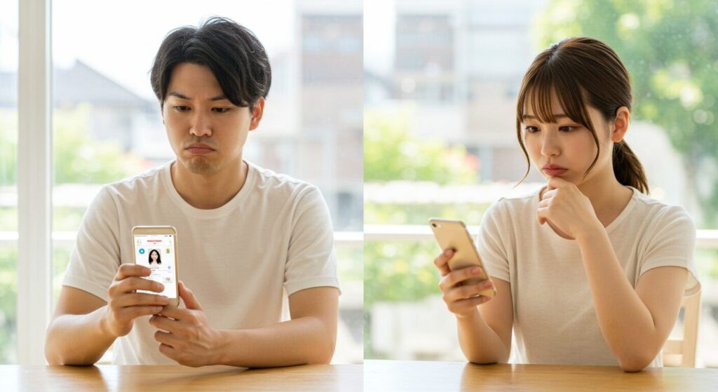 ラインしながら悩む男女