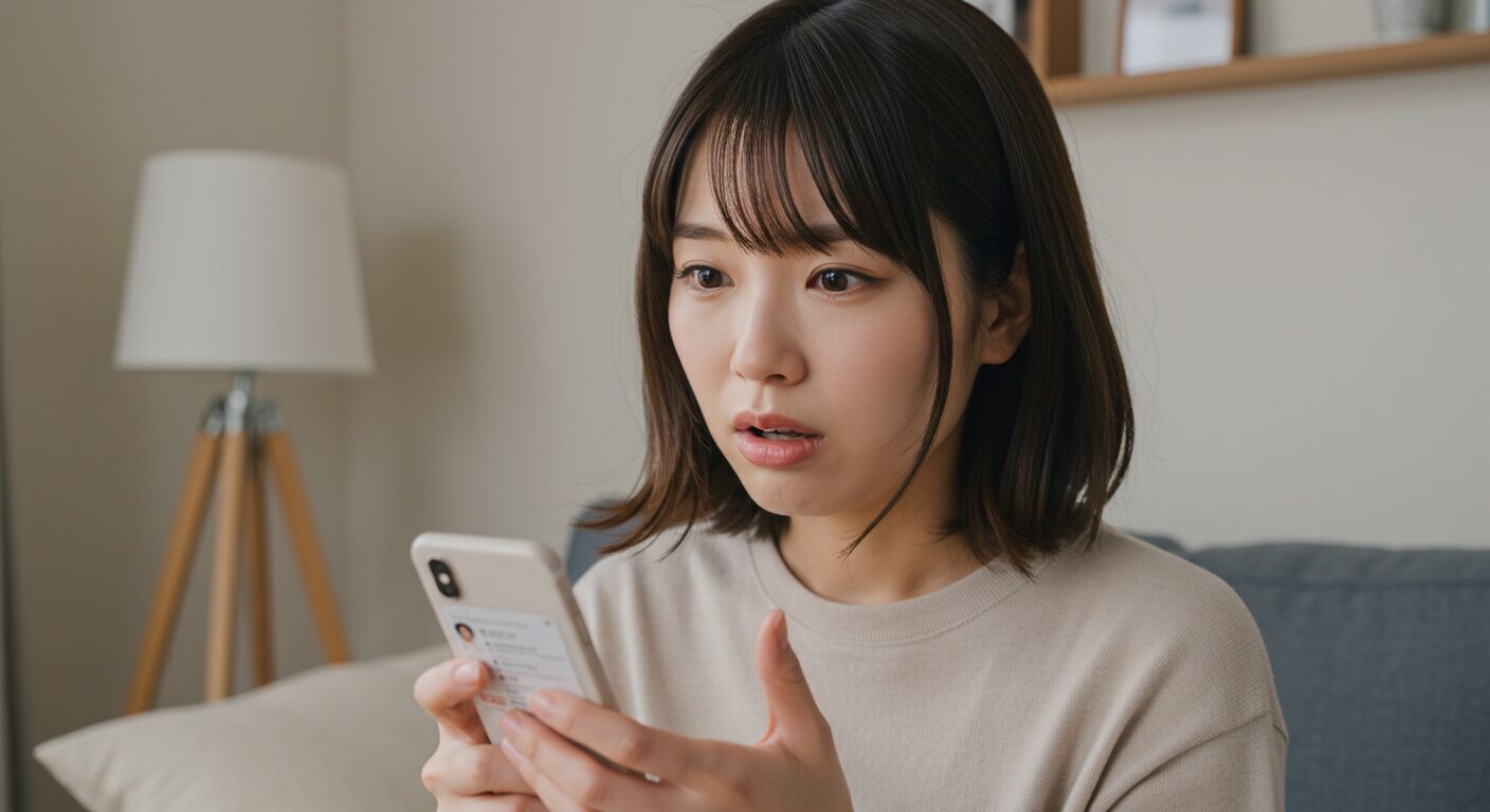 スマホを見てがっかりしている女性