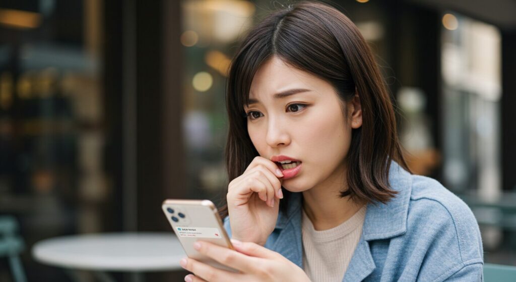 ラインをして悩んでいる女性