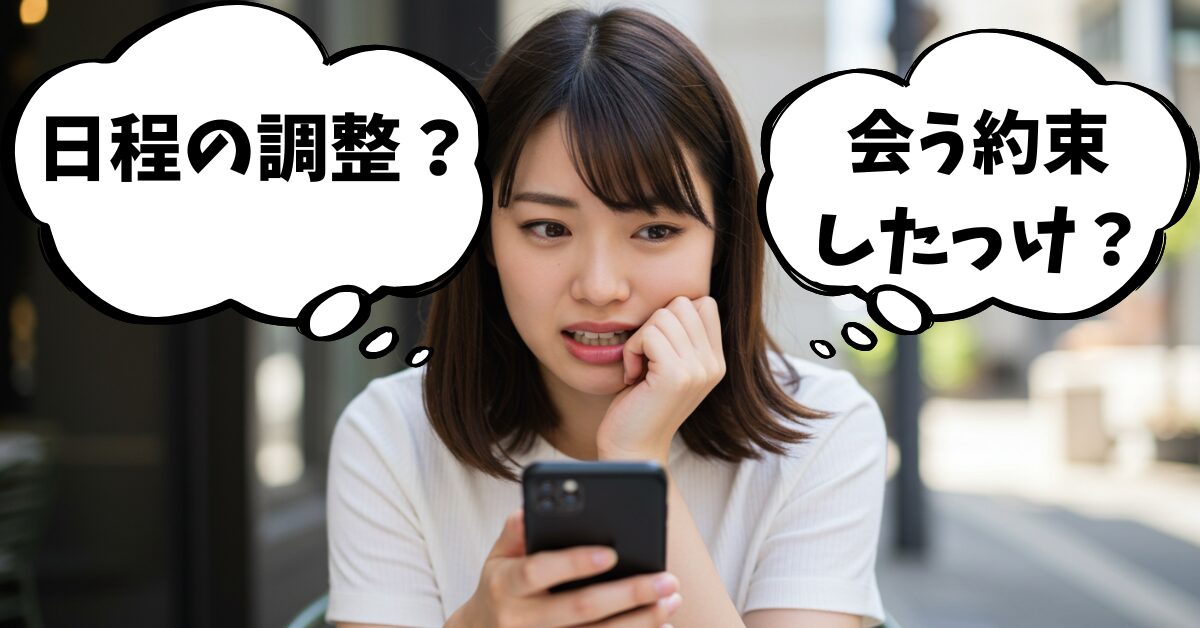 スマホを見て悩んでいる女