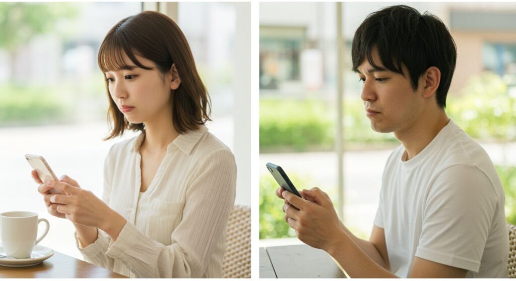 ラインしながら悩む男女