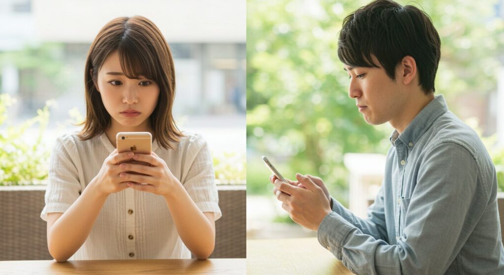 ラインしながら悩む男女