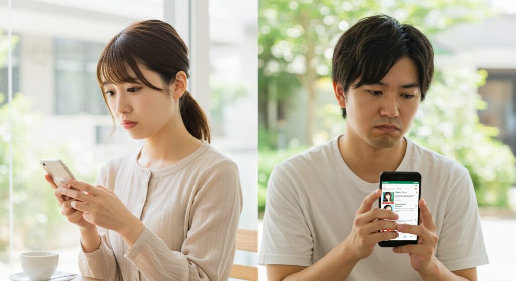 ラインしながら悩む男女