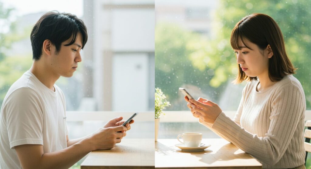 スマホを見て困っている